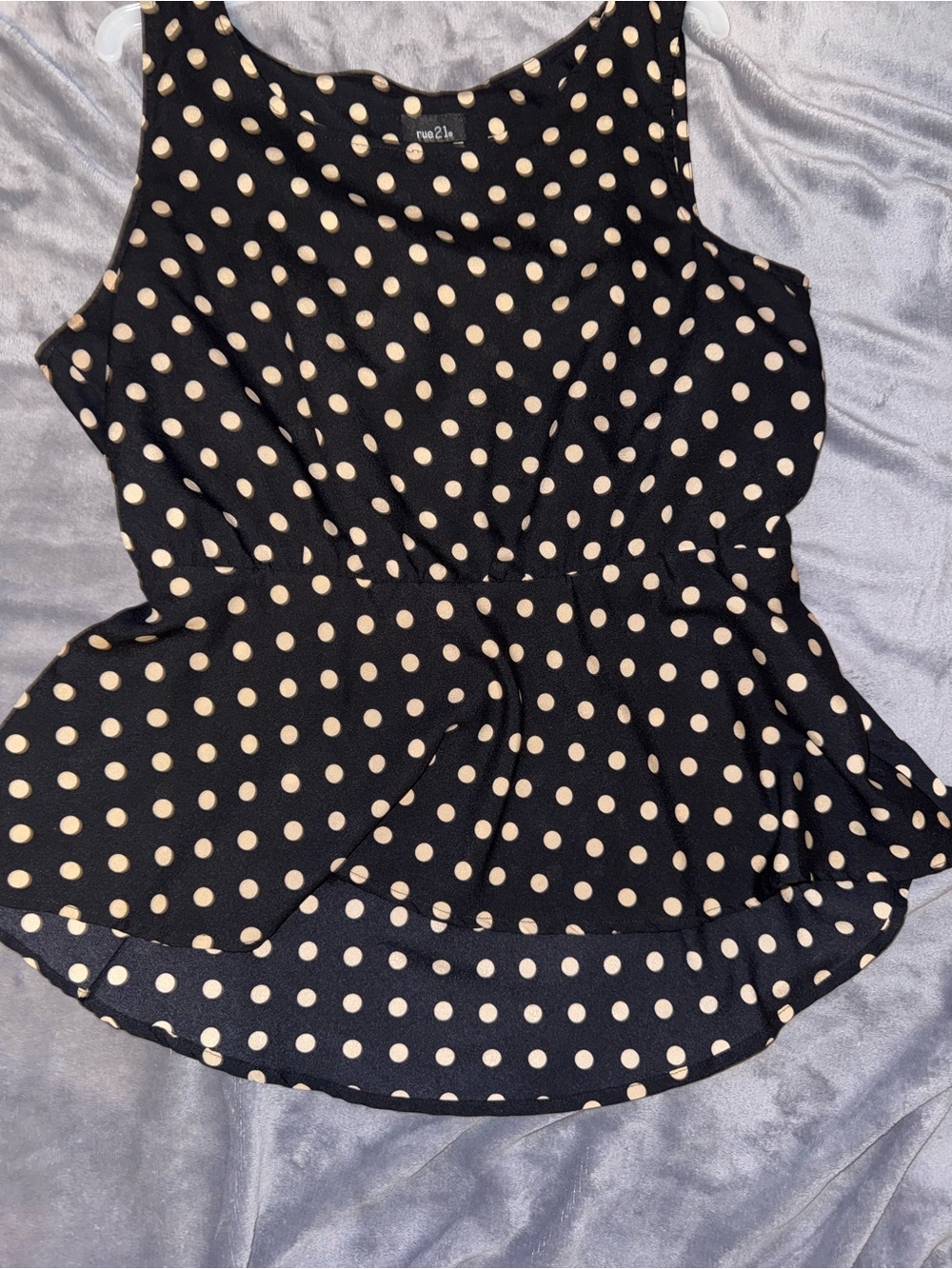 Rue21 Black and Tan Polka Dot Peplum blouse XL